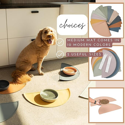 Should We Go - Waterproof Silicone Pet Food Mat - Non-Slip, Spill-Proof Feeding Mat for Floors, Raised Edge Design, Easy-to-Clean Pad for Dog & Cat Bowls, 21" Across x 10.5" Deep, Medium-Charcoal