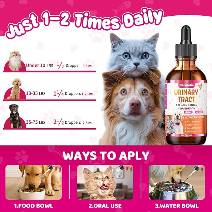 Cat & Dog Urinary Tract Support Drops with Cranberry – Kidney & Bladder Health– Natural Supplement for Pet Wellness & Comfort