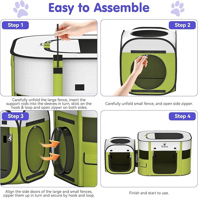Pawaboo 2-in-1 Pet Playpen for Dog Cat, Portable Puppy Playpen with 600D Oxford, Divisible Pet Tent for Indoor and Outdoor Travel Use of Kitten and Puppy, Foldable Dog Enclosure