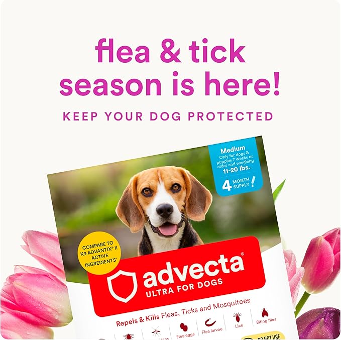 Advecta Ultra Flea and Tick Prevention for Dogs - Medium Dog Flea and Tick Treatment & Control - Mosquito Repellent - Fast Acting Waterproof Topical Drops, 2 Month Supply