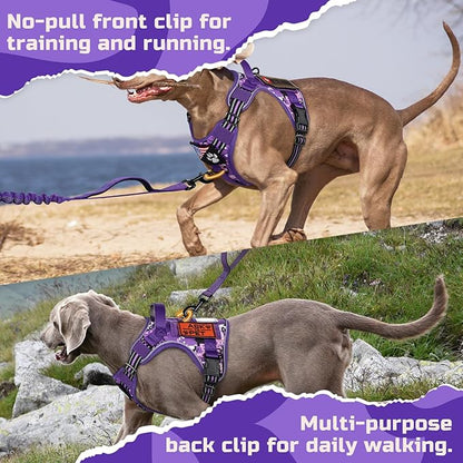 rabbitgoo Tactical Dog Harness for Large Dogs, No Pull Military Service Vest with Handle & Molle, Easy Control for Training Walking, Adjustable Reflective Straps, Purple Camo, XL