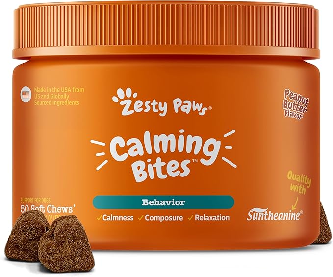 Zesty Paws Calming Chews for Dogs - for Everyday Stress, Relaxation, Composure, and Separation Peanut Butter 50 Count