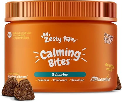 Zesty Paws Calming Chews for Dogs - for Everyday Stress, Relaxation, Composure, and Separation Peanut Butter 50 Count