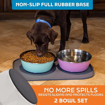 Master Pet Supply Stainless Steel Dog Bowls Set of 2 (64 Oz Each) with Non-Slip Rubber Base - Bone White - Basic Dog Food Bowl Water & Food Bowls for Small Medium Large Dogs & Cats, Metal Dish