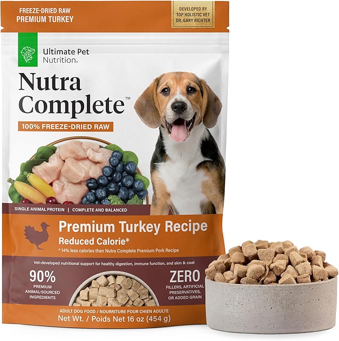 ULTIMATE PET NUTRITION Nutra Complete Reduced Calorie, 100% Freeze Dried Raw Veterinarian-Formulated Premium Adult Dog Food (1 Pound, Turkey)