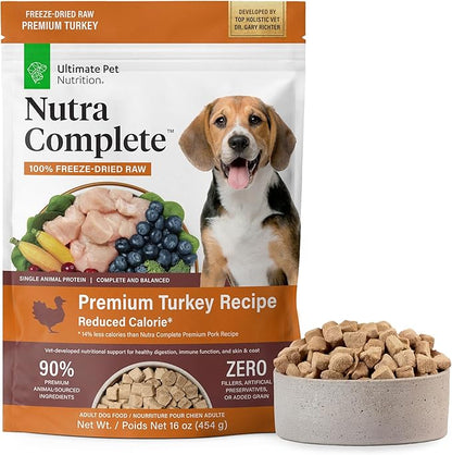 ULTIMATE PET NUTRITION Nutra Complete Reduced Calorie, 100% Freeze Dried Raw Veterinarian-Formulated Premium Adult Dog Food (1 Pound, Turkey)