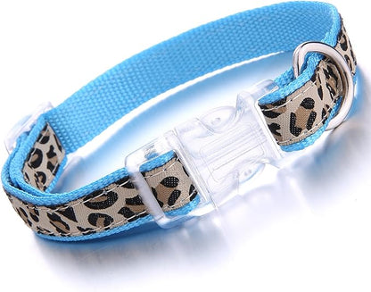 Mile High Life Leopard Dog Harness Collar Leash Set, Adjustable No Pull Dog Halter Harness for Small Breed Dogs, Easy Control for Training Walking (Blue, XS Chest 9"-15", Neck 8"-12")