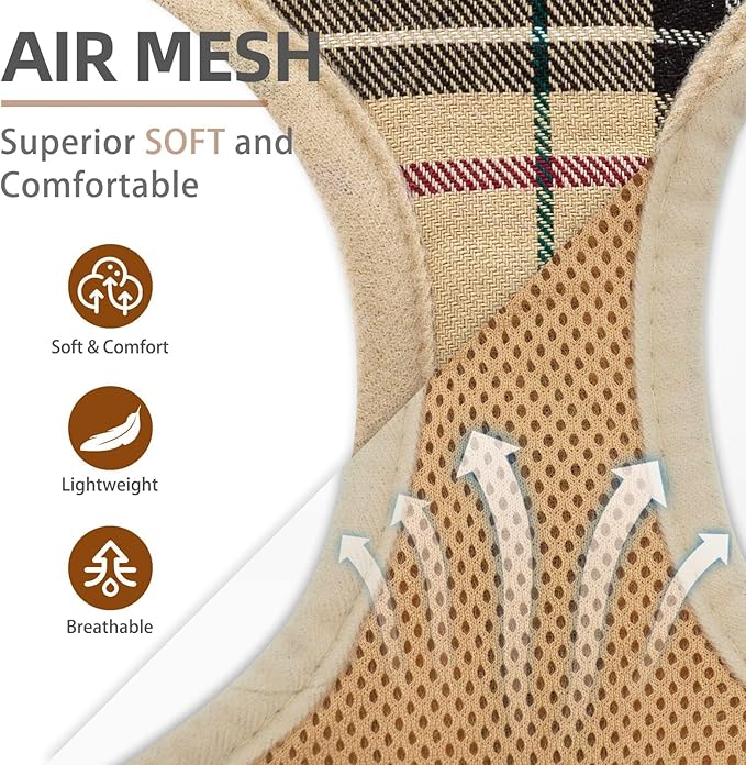 Pupteck Soft Mesh Dog Harness Sized and Leash Set Pet Puppy Cat Comfort Padded Vest No Pull Harnesses, Beige, Medium