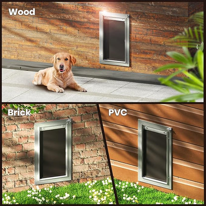 Dog Door for Wall, Large Doggie Door, Heavy Duty Pet Door with All Aluminum, 2 Magnetic Flaps, Wide Telescoping Tunnel, Sliding Lock Panel Doggy Door for Exterior Wall (Pets Up to 110 LB)
