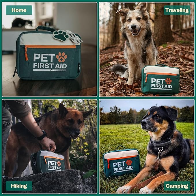RHINO RESCUE bundle-Pet First Aid Kit, Emergency Medical Supplies for Dogs & Cats, Safety Essentials Pack with Thermometer+
