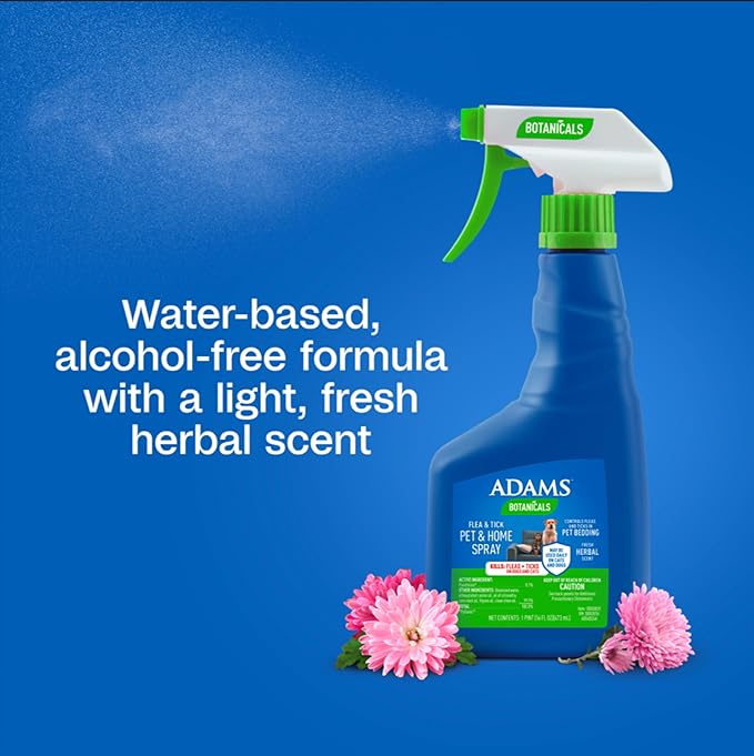 ADAMS Botanicals Flea & Tick Pet & Home Spray, Flea Spray for Dogs, Cats, Puppies, & Kittens, Indoor Home Treatment, Kills Fleas & Ticks on Pet Bedding and Furniture, 16 oz