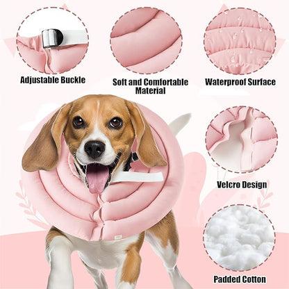 Soft Dog Cone Collar - Adjustable Recovery Cone for Medium Large Dogs After Surgery to Stop Licking, Waterproof Elizabethan Protective Neck Donut Collar Alternative for Pet (Pink, L)