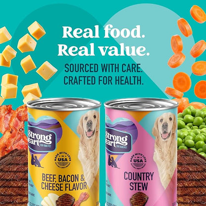 A Strong Heart Wet Dog Food Variety Pack, Beef Bacon & Cheese Dinner & Country Stew, Made with Real Beef, Made in The USA, 13.2 oz Can (Pack of 12)
