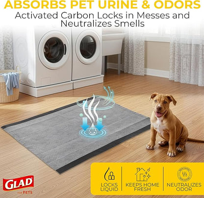 Glad for Pets Extra Large Charcoal Dog Training Pads, Absorbent Leak Proof Pee Pads for Dogs and Puppies, Odor Control Potty Pads with Activated Carbon, 28 x 30 Inches, 30 Count