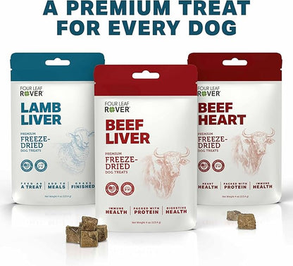 FOUR LEAF ROVER Beef Liver Dog Treats - Grass Finished New Zealand Beef Liver - Raw Freeze Dried Single Ingredient, No Additives - Made in USA - 4 Oz Bag