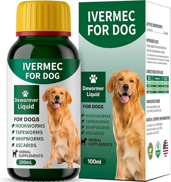 lvermect Dewormer Liquid for Dogs, Broad Spectrum for All Wormer, Digestive Cleanser Treatment, Hookworms, Lung Worms, Pin Worms, Round Worms