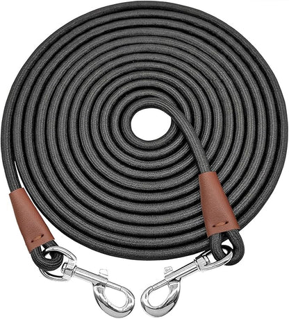 Tie Out Rope Dog Leash, Long Tether 8-10-13-15-20-25-30-35-40-50-65 FT Nylon Check Cord for Medium Large Dogs Indoor/Outdoor Playing Camping Backyard (Black, 3/8" x 40ft)