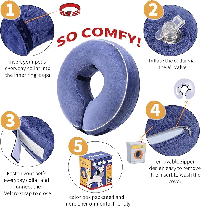 Inflatable Reflective Dog Cone Collar Alternative After Surgery,Doggie Recovery Dount Neck Ecollar,Adjustable Soft Dog Cone Collar for Small Medium Large Dogs (Blue, XXL)
