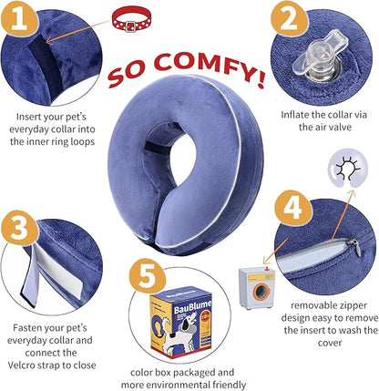 Inflatable Reflective Dog Cone Collar Alternative After Surgery,Doggie Recovery Dount Neck Ecollar,Adjustable Soft Dog Cone Collar for Small Medium Large Dogs (Blue, XXL)