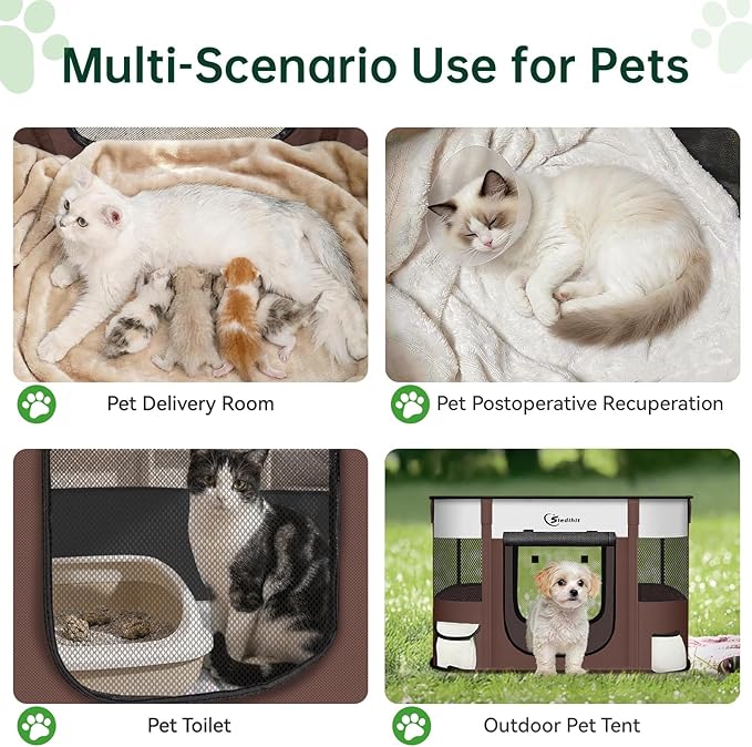 Dog Playpen,Cat Pet Puppy Pen,Portable Playpens for Dogs Indoor Outdoor Travel Camping Use,Foldable Dog Kennel Tent Crate for Rabbit Small Animals with Carrying Case (Brown, Small)