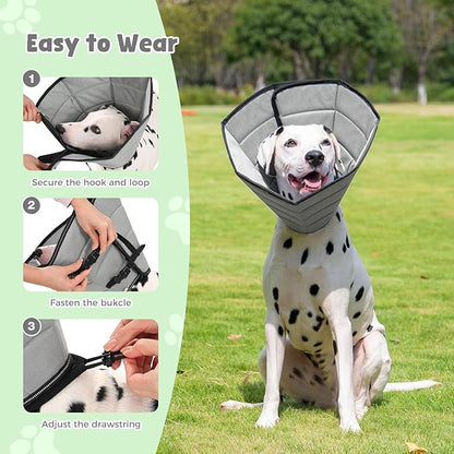 Avont Dog Cone Alternative, Adjustable Soft Comfy Foldable E Cones for Medium Large Dogs After Surgery, Escape-Proof Elizabethan Collar for Surgical Wound Recovery Stop Licking -Grey(S)