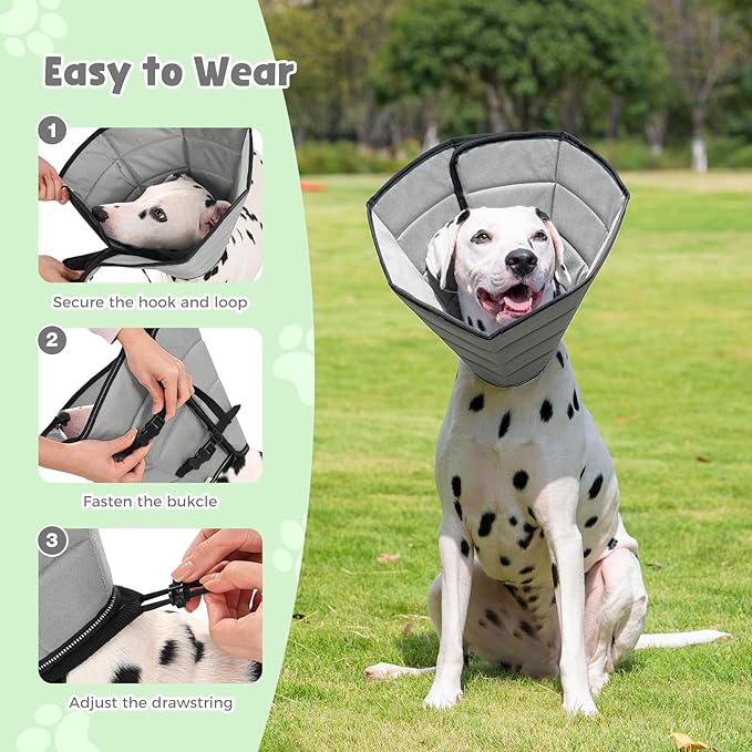 Avont Dog Cone Alternative, Adjustable Soft Comfy Foldable E Cones for Medium Large Dogs After Surgery, Escape-Proof Elizabethan Collar for Surgical Wound Recovery Stop Licking -Grey(M)