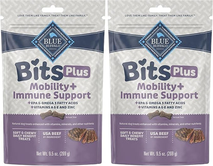 Blue Buffalo Blue Bits Plus Mobility and Immune Support Soft Dog Treats, Beef, 9.5-oz. Bag (Pack of 2)
