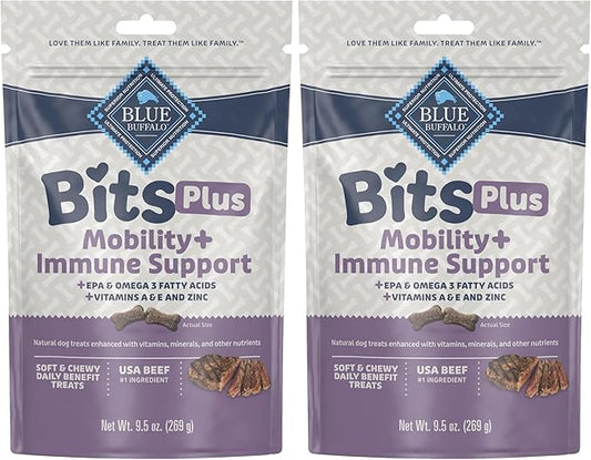 Blue Buffalo Blue Bits Plus Mobility and Immune Support Soft Dog Treats, Beef, 9.5-oz. Bag (Pack of 2)
