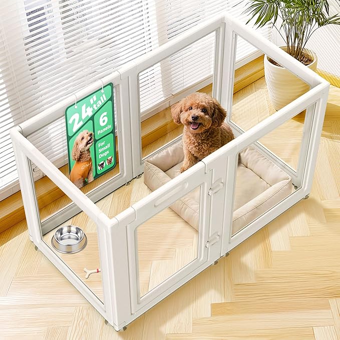 FXW AuraSpace Acrylic Indoor Dog Playpen for Puppies and Small Dogs, 24 Inch, 6 Panels, White