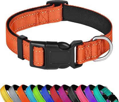 Reflective Dog Collar, Adjustable Soft Neoprene Padded Nylon Pet Collars with Buckle for Extra Large Dogs, Orange,XL