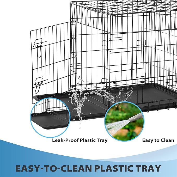 BestPet | 42" Dog Crate | Black | Foldable Metal Kennel with Double Doors, Secure Slide-Bolt Latches, Leakproof Tray | Portable Dog Cage for Large Breeds | for Travel, Indoor & Outdoor Use