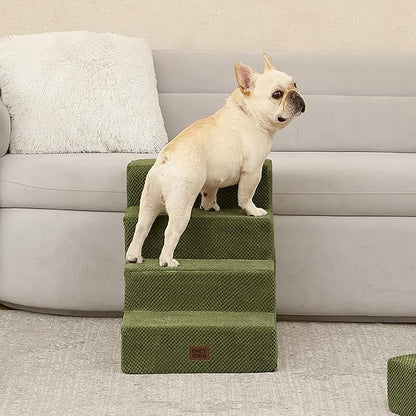 EHEYCIGA Dog Stairs for Bed 18" H, 4-Step Dog Steps for High Bed, Pet Steps for Small Dogs and Cats, Non-Slip Balanced Pet Ramp Indoor, Olive Green