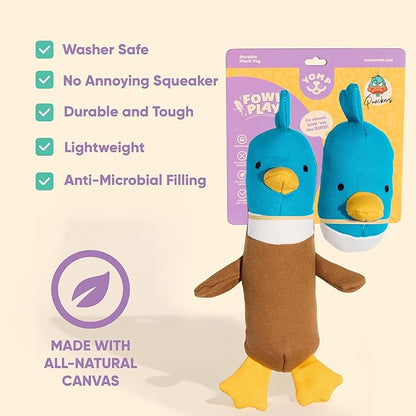 Yomp Plush Duck Dog Toy – Durable Stuffed, No Squeaker Dog Toys with Natural Canvas and Crinkle Paper – Interactive Stuffed Animal for Dogs (2-Pc Quacker Set)