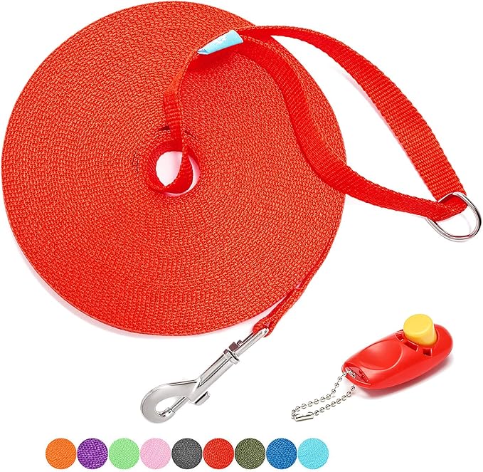 BAAPET 15/20/30/50/100 ft Long Dog Training Leash with Clickers for Small, Medium and Large Dogs or Cats (15 Feet, Red)