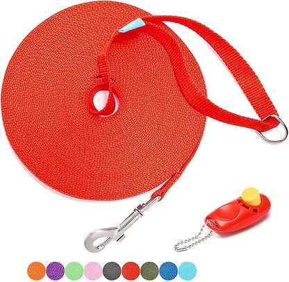 BAAPET 15/20/30/50/100 ft Long Dog Training Leash with Clickers for Small, Medium and Large Dogs or Cats (50 Feet, Red)