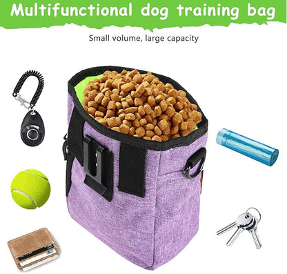 kissleaf Dog Treat Pouches for Pet Training with Magnetic Closure Treat Pouches for Pet Training,Large Dog Treat Training Pouch and Dog Clicker,Training Treat Pouch Built-In Poop Bag Dispenser-Purple.
