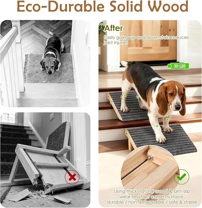 2 Pack Dog Ramp for Stairs - Foldable Wood Dog Stair Ramp with Non-Slip Carpet Surface, Portable Pet Steps for Stairs, Threshold- Assist Small Dog, Senior and Injured Dogs, Easy Store (Pet Safe)