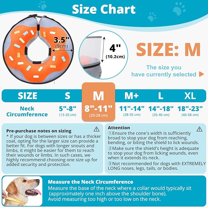 Inflatable Dog Cone with Transparent Shield, Protective Dog Donut Collar After Surgery to Stop Licking, Soft Donut Cone for Medium Pets, Adjustable Recovery Collar with Buckle Visibility