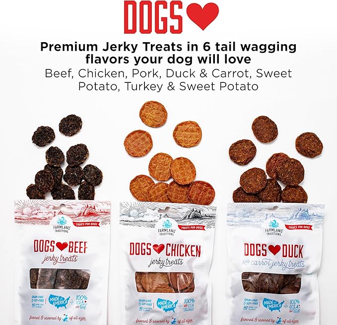 Farmland Traditions Dogs Love Chicken Jerky Dog Treats, Premium Two-Ingredient Dog Jerky with USA-Raised Chicken & No Antibiotics Ever, 3 Pound (Pack of 1) Bag.