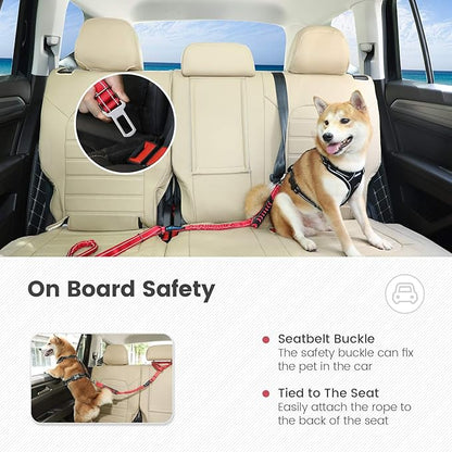 IOKHEIRA Multifunctional Dog Leash for Medium & Large Dogs - Red Adjustable With Car Seatbelt, 4-6 FT Strong Bungee