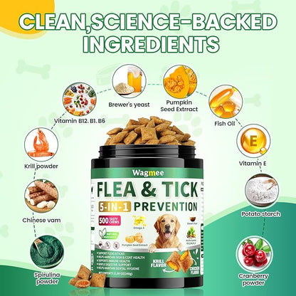 Flea and Tick Prevention for Dogs Chews – 500 Tasty Chicken Flavor Soft Chews, Dog Flea and Tick Treatment, Oral Flea Chews Supplement for Dogs, Puppies, All Breeds & Ages