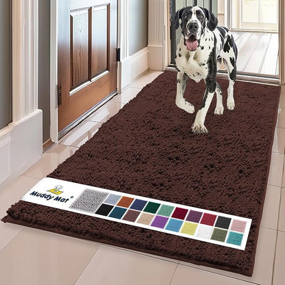 Muddy Mat® | Super Absorbent Door Mat Indoor, Microfiber Quick Dry Chenille Entryway Rug, Non-Slip Front Door Mat, Indoor Mats for Entryway, Machine Washable Pet Rug, Chocolate Brown 3ft x 8ft