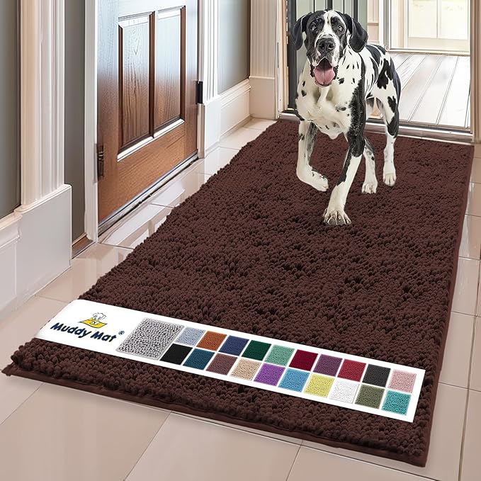 Muddy Mat® | Super Absorbent Door Mat Indoor, Microfiber Quick Dry Chenille Entryway Rug, Non-Slip Front Door Mat, Indoor Mats for Entryway, Machine Washable Pet Rug, Brown 36"x72"