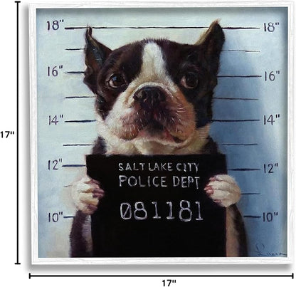 Stupell Industries Funny Boston Terrier Dog Jail Convicted Police, Design by Lucia Heffernan