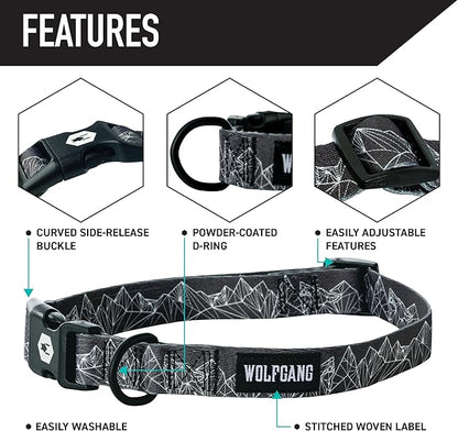Wolfgang Heavy Duty Martingale Dog Collar with Quick Release Nylon Buckle for Walking & Training, WolfMountain Print, Small