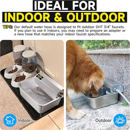 Automatic Water Dispenser for Dogs, 2 Gallon 304 Stainless Steel Large Dog Water Bowl Dispenser for Indoor/Outdoor, Pets & Livestock Self-Filling Waterer, Fits GHT 3/4" Faucet, Easy to Clean