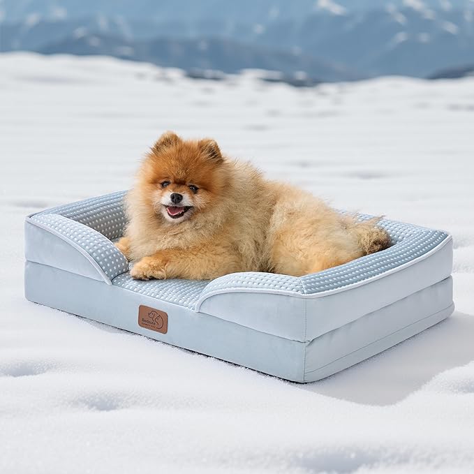 Bedsure Cooling Dog Bed for Small Dogs - Orthopedic Small Dog Cat Cooling Bed Washable, Comfort Pet Couch Sofa with Waterproof Removable Cover, Pets Bed with Nonskid Bottom, Cooling Blue, 24"
