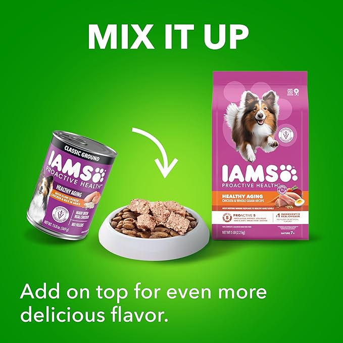 IAMS Proactive Health Senior Wet Dog Food, Classic Ground Dog Wet Food, Slow Cooked Chicken and Rice, 13 oz. Cans (Pack of 12)