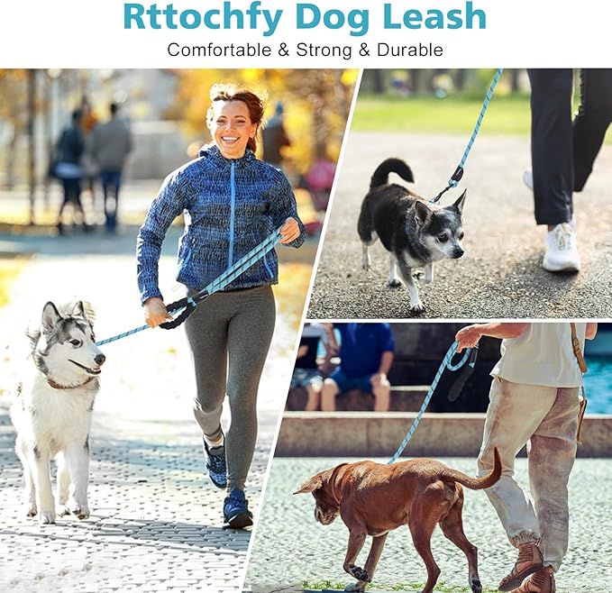 Rttochfy Rope Dog Leash 2/4/5/6/8/10 FT with Comfortable Padded Handle and Highly Reflective Threads for Small Medium and Large Dogs Heavy Duty (1/2"-10 FT, Black)