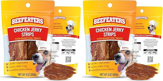 Beefeaters Chicken Jerky Strips for Dogs, 9 oz – Dog Treat. 100% Real Chicken Breast, Grain-Free, No Additives, Perfect for Training & Healthy Growth, Allergy-Friendly (Pack of 2)